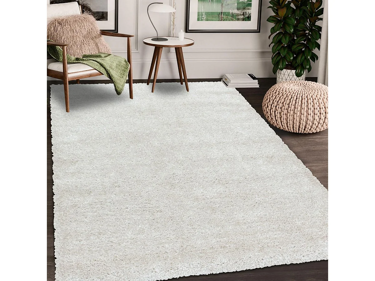 Tapis longs poils shaggy 280x370 rectangle tissé crème motif uni UNI A