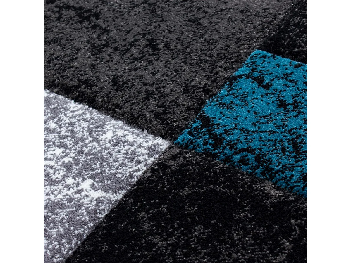 tappeto da soggiorno grande 200x290 intrecciato motivo geometrico turchese e grigio