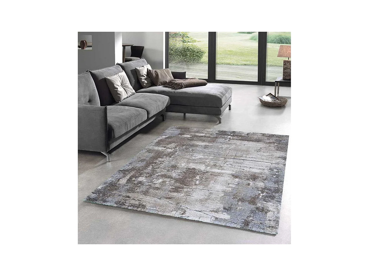 tapis chambre 80x150 tissé gris rectangle motif faux uni OXIVAN