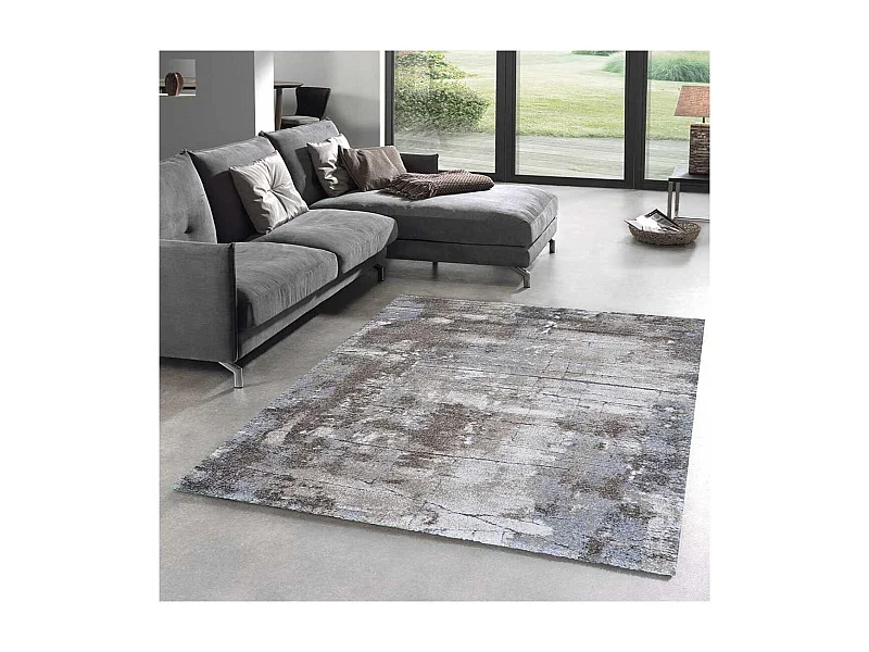 tapis chambre 80x150 tissé gris rectangle motif faux uni OXIVAN