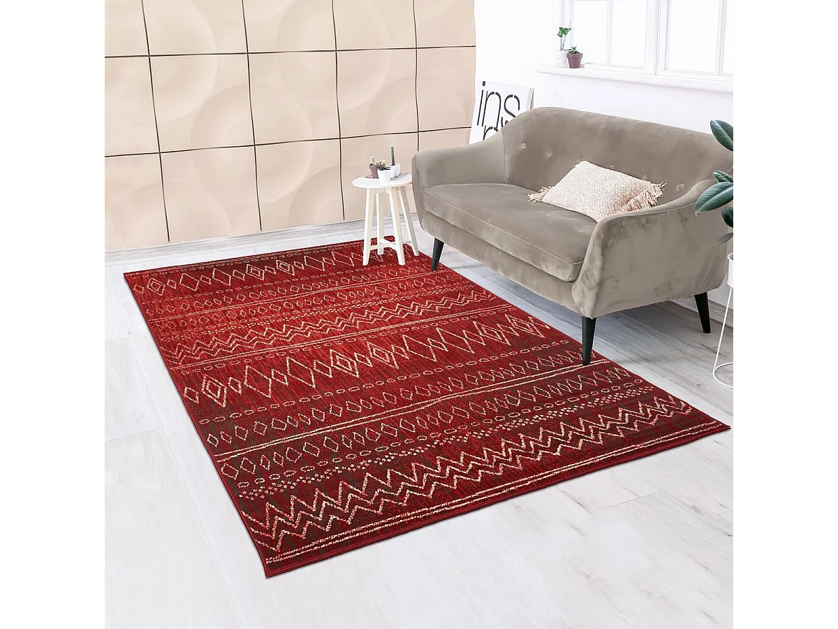 Tapis berbère 200x290 tissé motifs tribaux LYN1 BERBI rouge