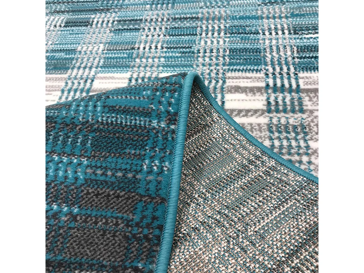 tapis chambre 120x170 tissé bleu et blanc rectangle motif géométrique