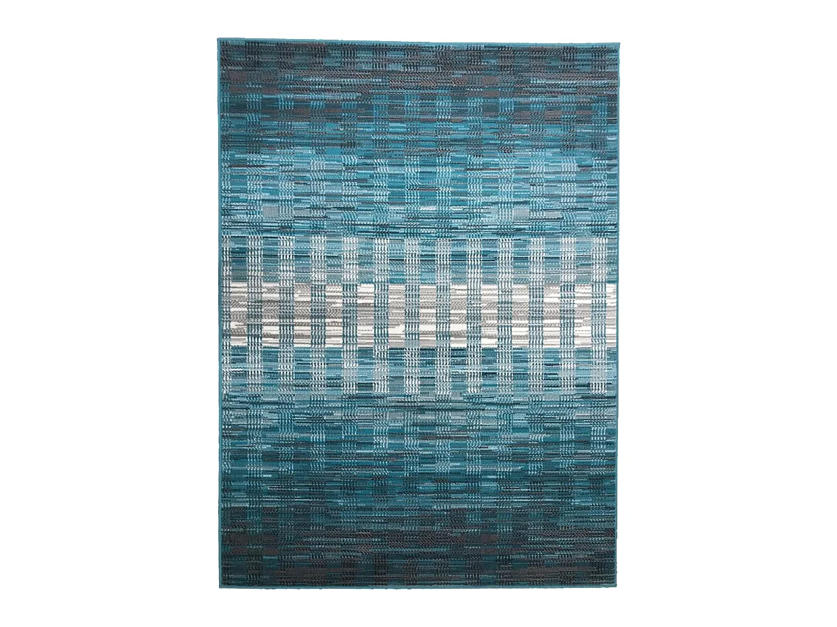 tapis chambre 120x170 tissé bleu et blanc rectangle motif géométrique