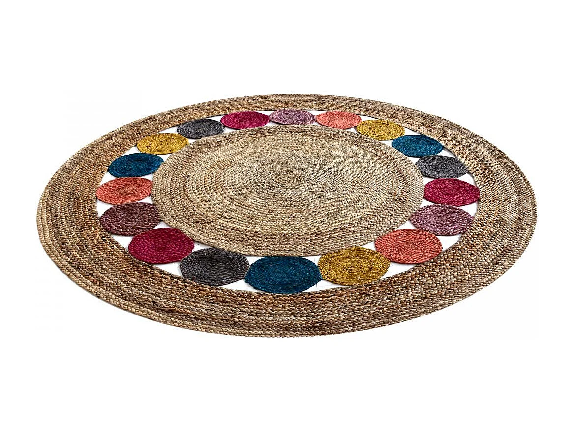 Tapis rond Ø250cm fait à la main en jute motif géométrique pour entrée RONDA