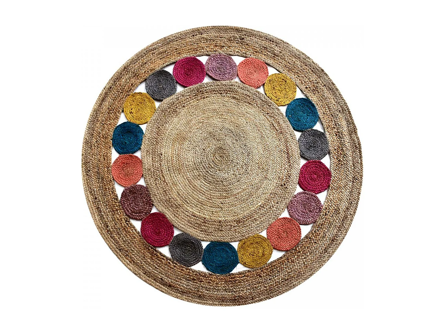 Tapis rond Ø250cm fait à la main en jute motif géométrique pour entrée RONDA