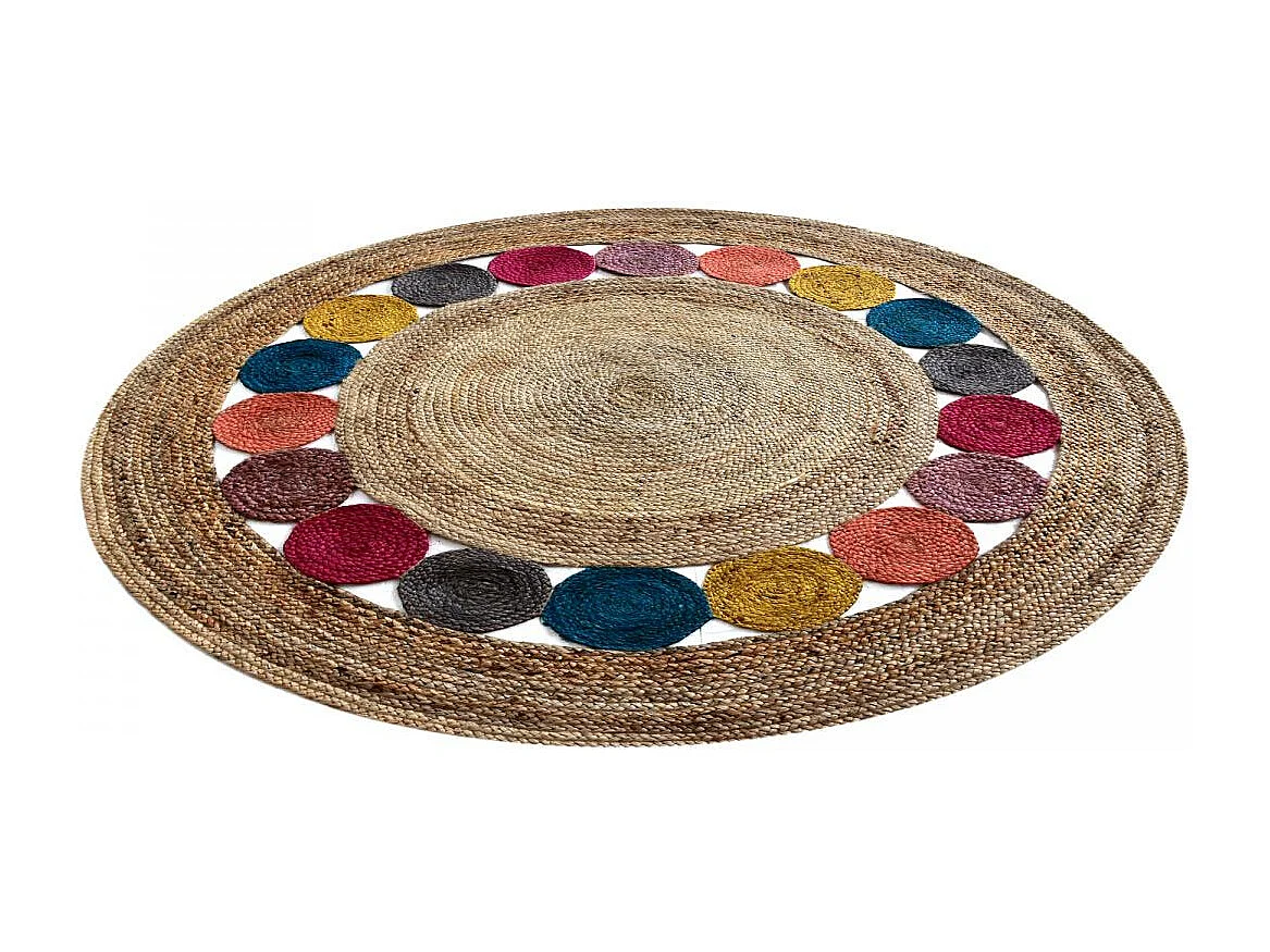 Tapis rond Ø250cm fait à la main en jute motif géométrique pour entrée RONDA