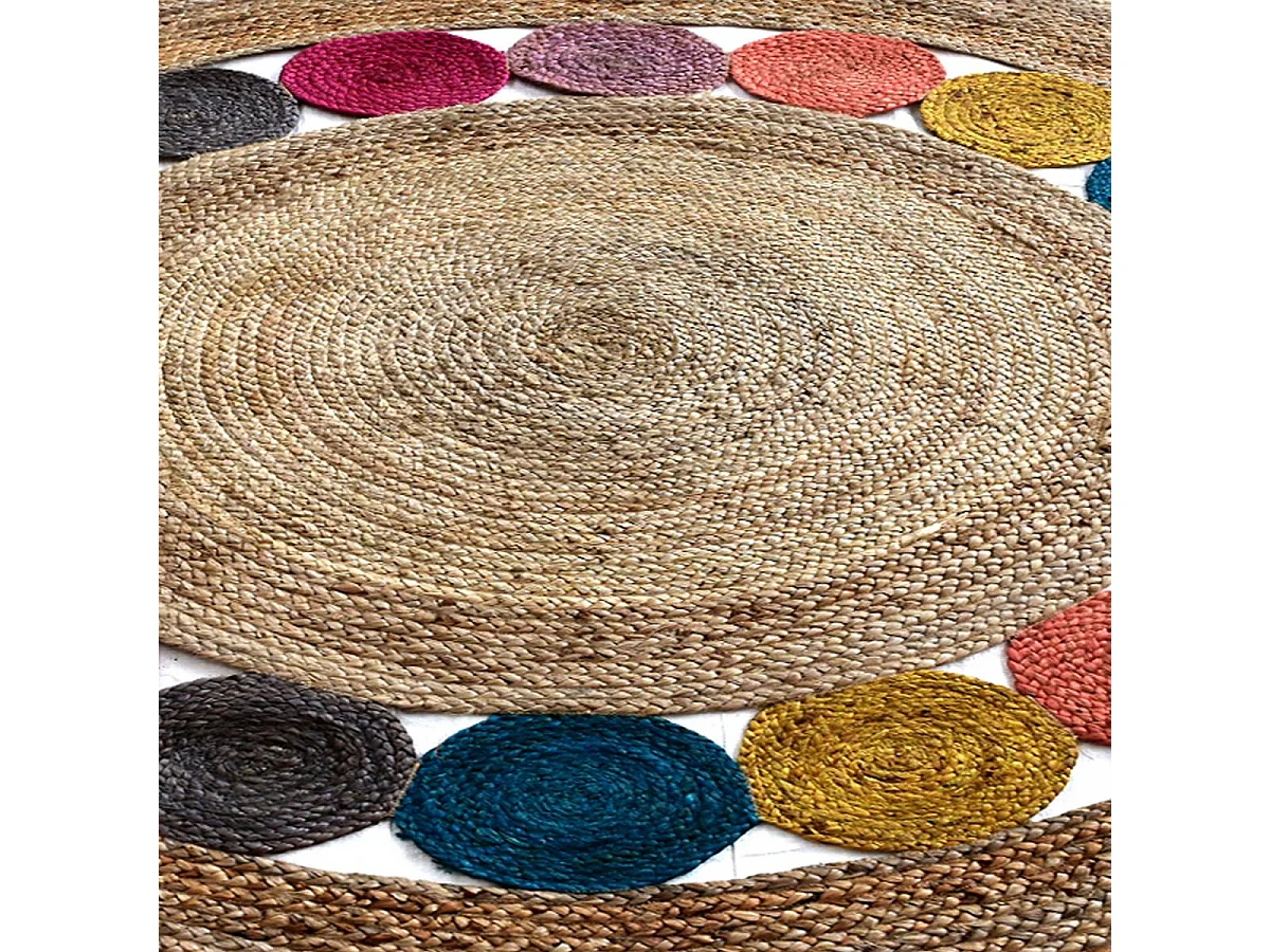 Tapis rond Ø250cm fait à la main en jute motif géométrique pour entrée RONDA