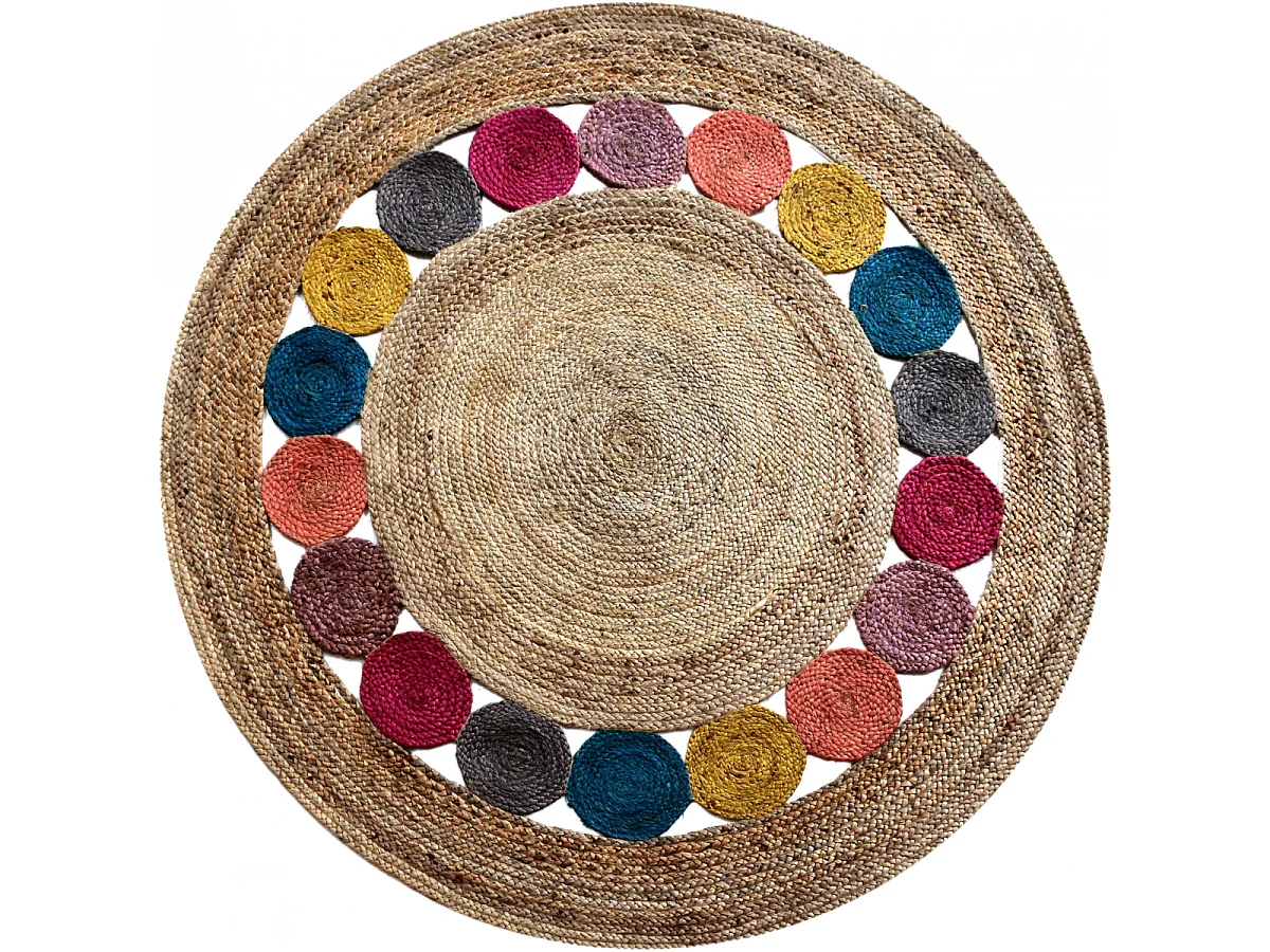 Tapis rond Ø250cm fait à la main en jute motif géométrique pour entrée RONDA