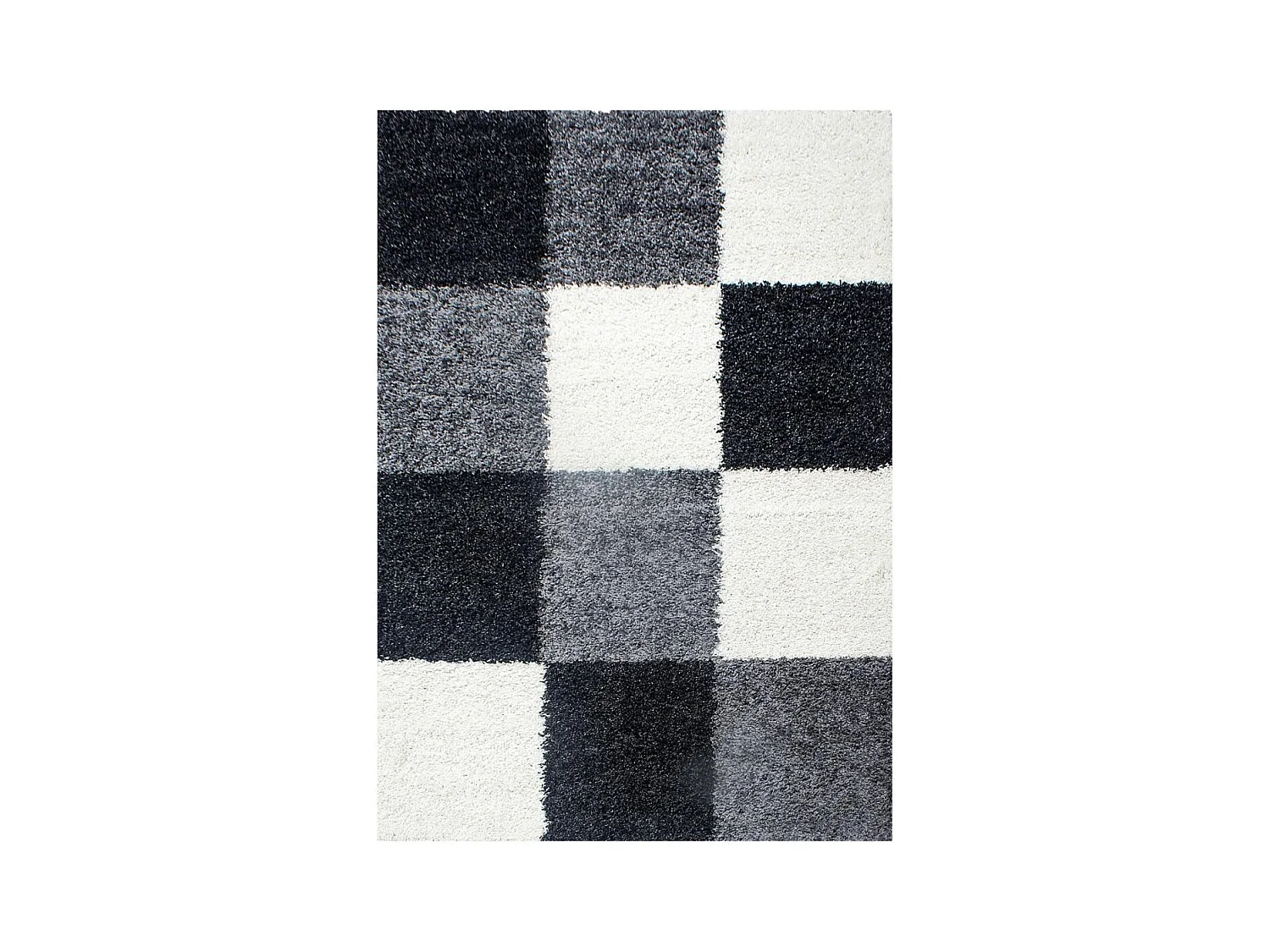 Tapis poils longs shaggy 160x230 rectangle tissé gris et noir motif damier