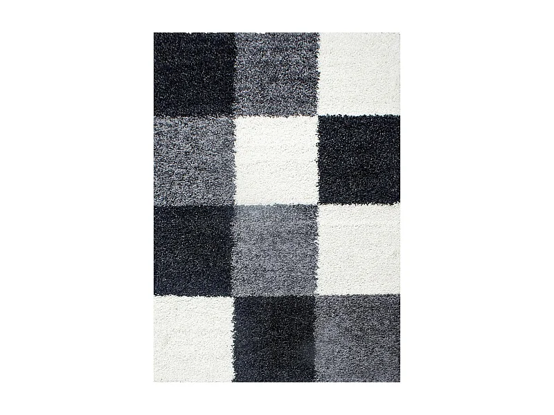 Tapis poils longs shaggy 160x230 rectangle tissé gris et noir motif damier