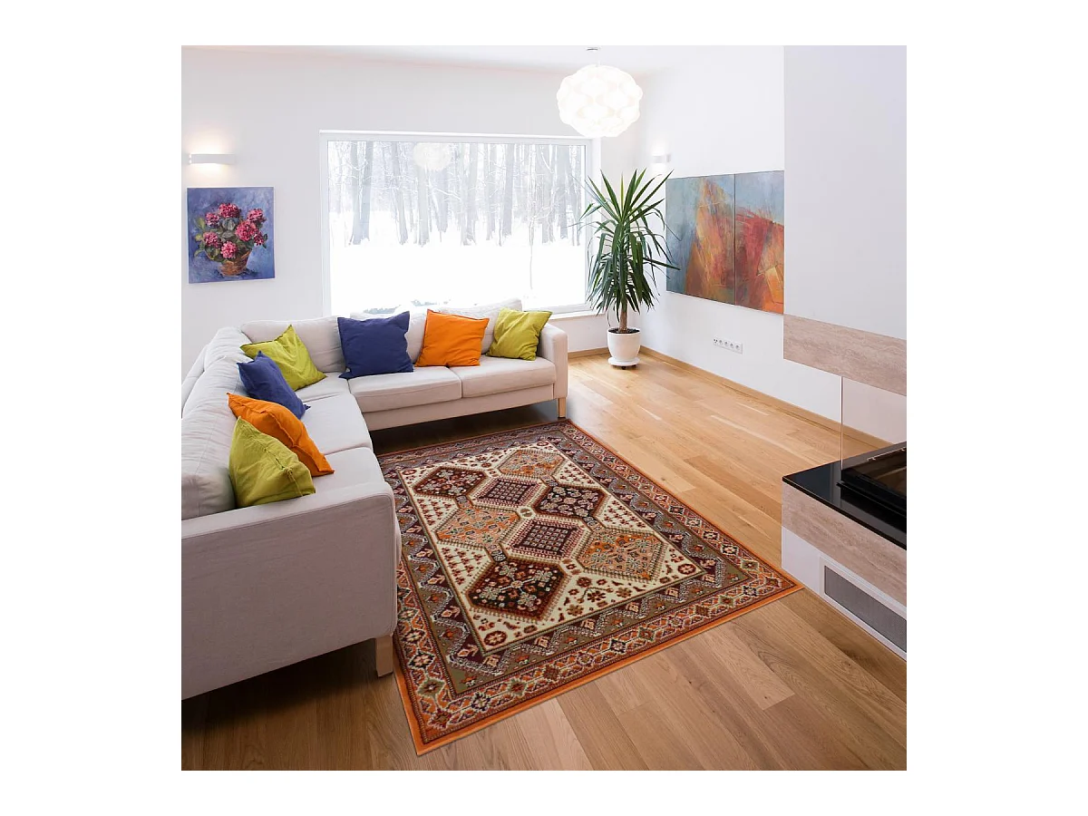 tapis salon 120x170 tissé beige rectangle motif géométrique BE 70