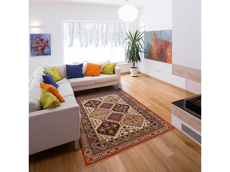 tapis salon 120x170 tissé beige rectangle motif géométrique BE 70