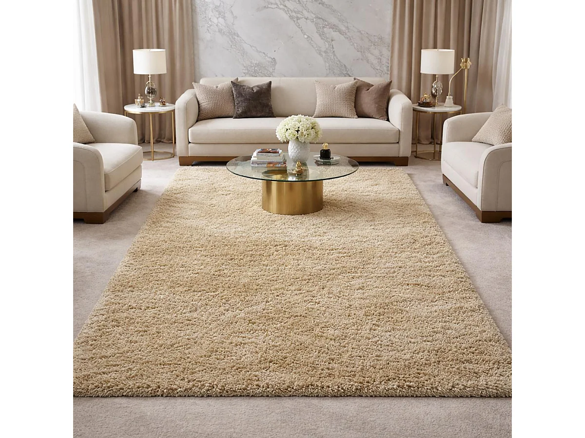Tapis shaggy 80x140 rectangle fait main crème motif uni  MALAIDROY