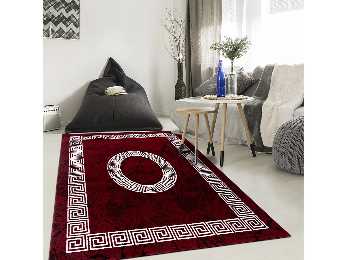 tapis salon 200x290 tissé rouge et blanc rectangle motif baroque SAPURI