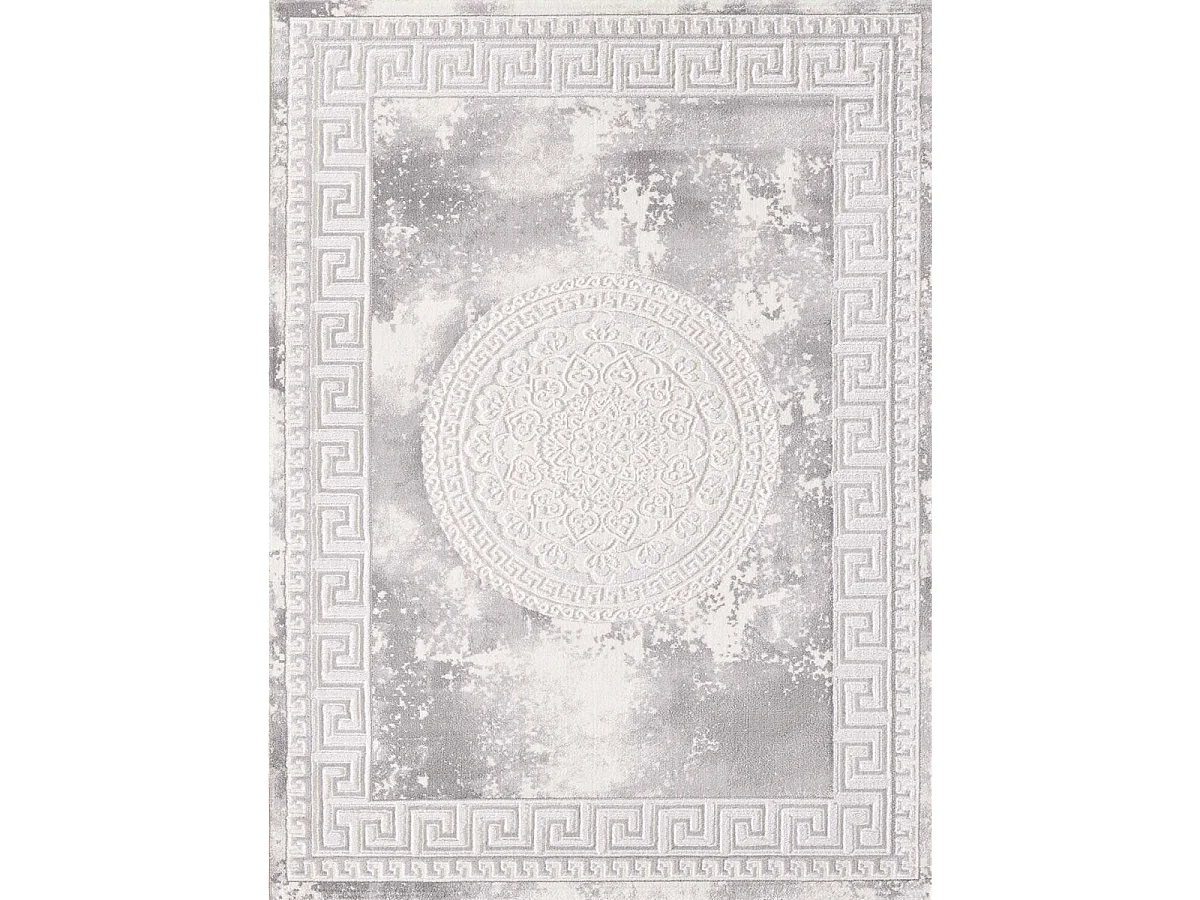 Tapis oriental 200x280 rectangle gris clair tissé motif ancestral LYN7 ALAN