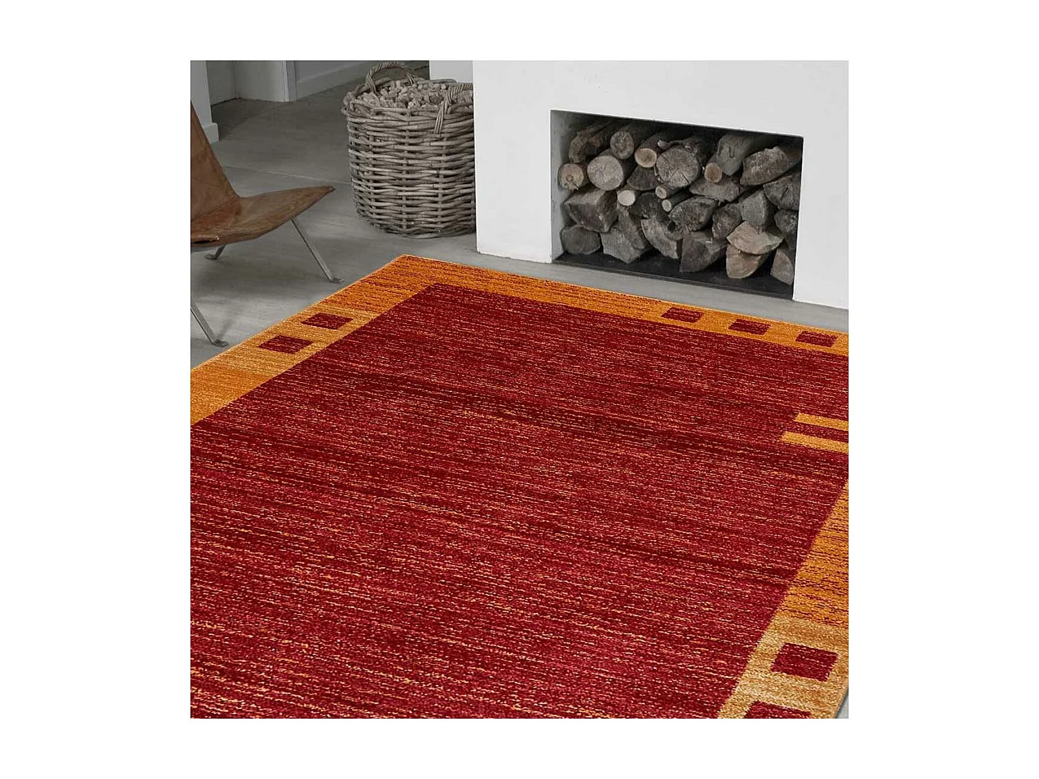 tapis de couloir 80x300 tissé rouge rectangle motif simple CHOBAY 1