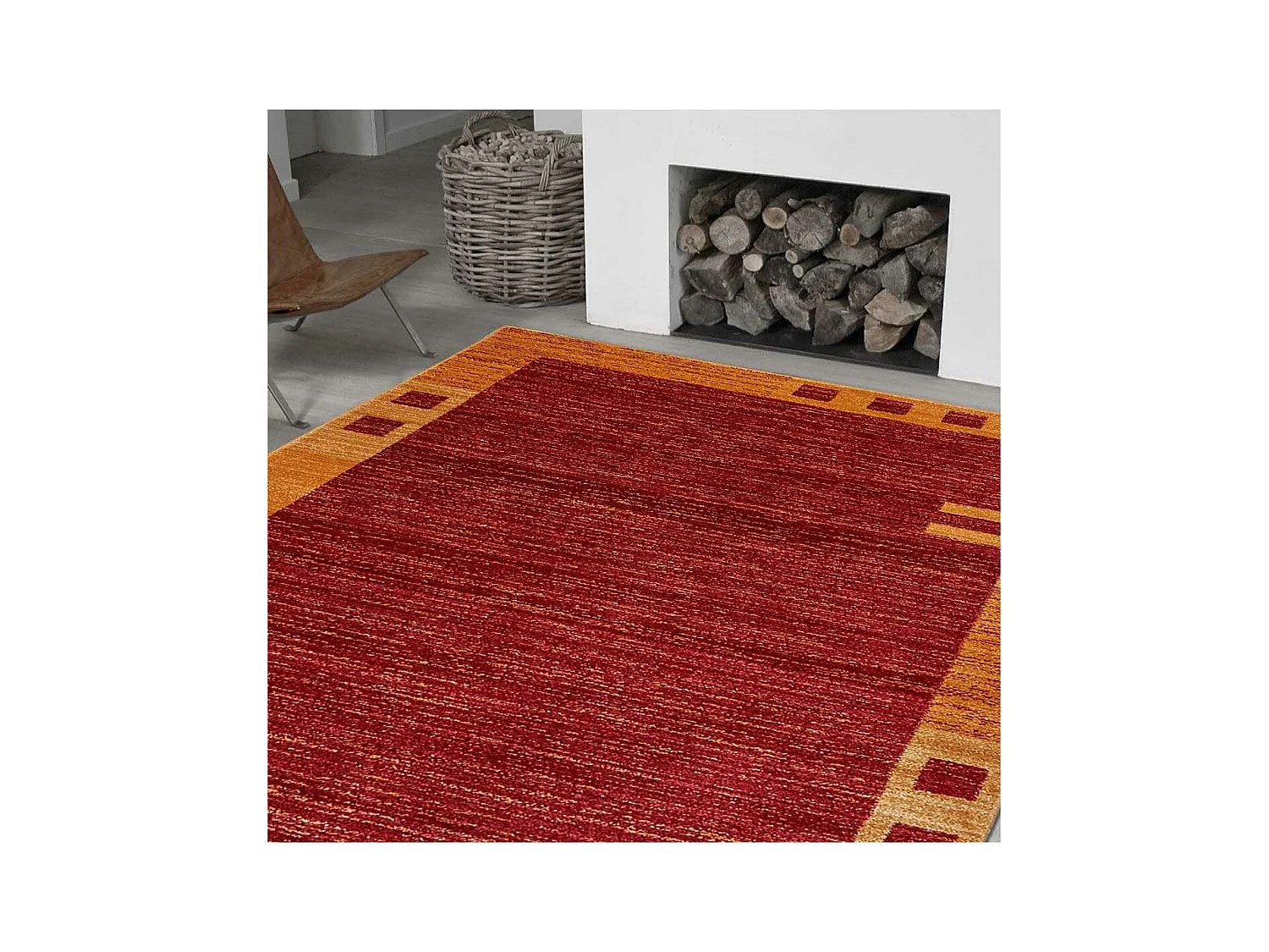 tapis de couloir 80x300 tissé rouge rectangle motif simple CHOBAY 1