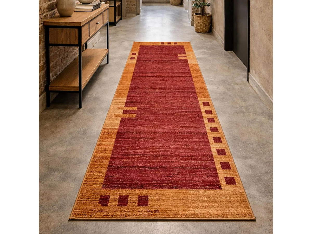 tapis de couloir 80x300 tissé rouge rectangle motif simple CHOBAY 1
