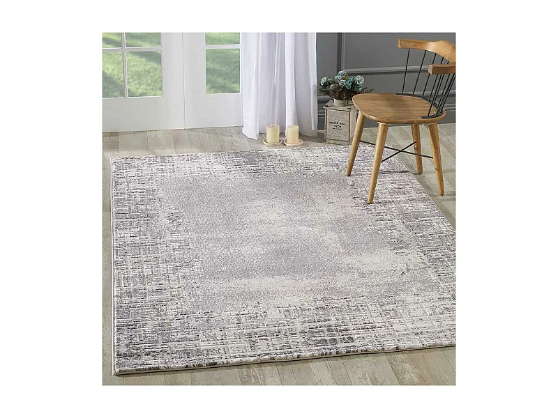 tapis salon 120x160 tissé gris clair rectangle motif géométrique LYN7 RAMAS