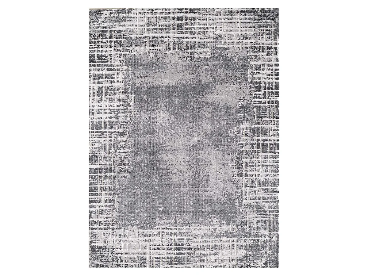 tapis salon 120x160 tissé gris clair rectangle motif géométrique LYN7 RAMAS