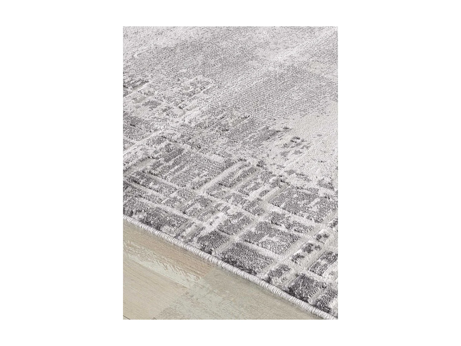 tapis salon 120x160 tissé gris clair rectangle motif géométrique LYN7 RAMAS