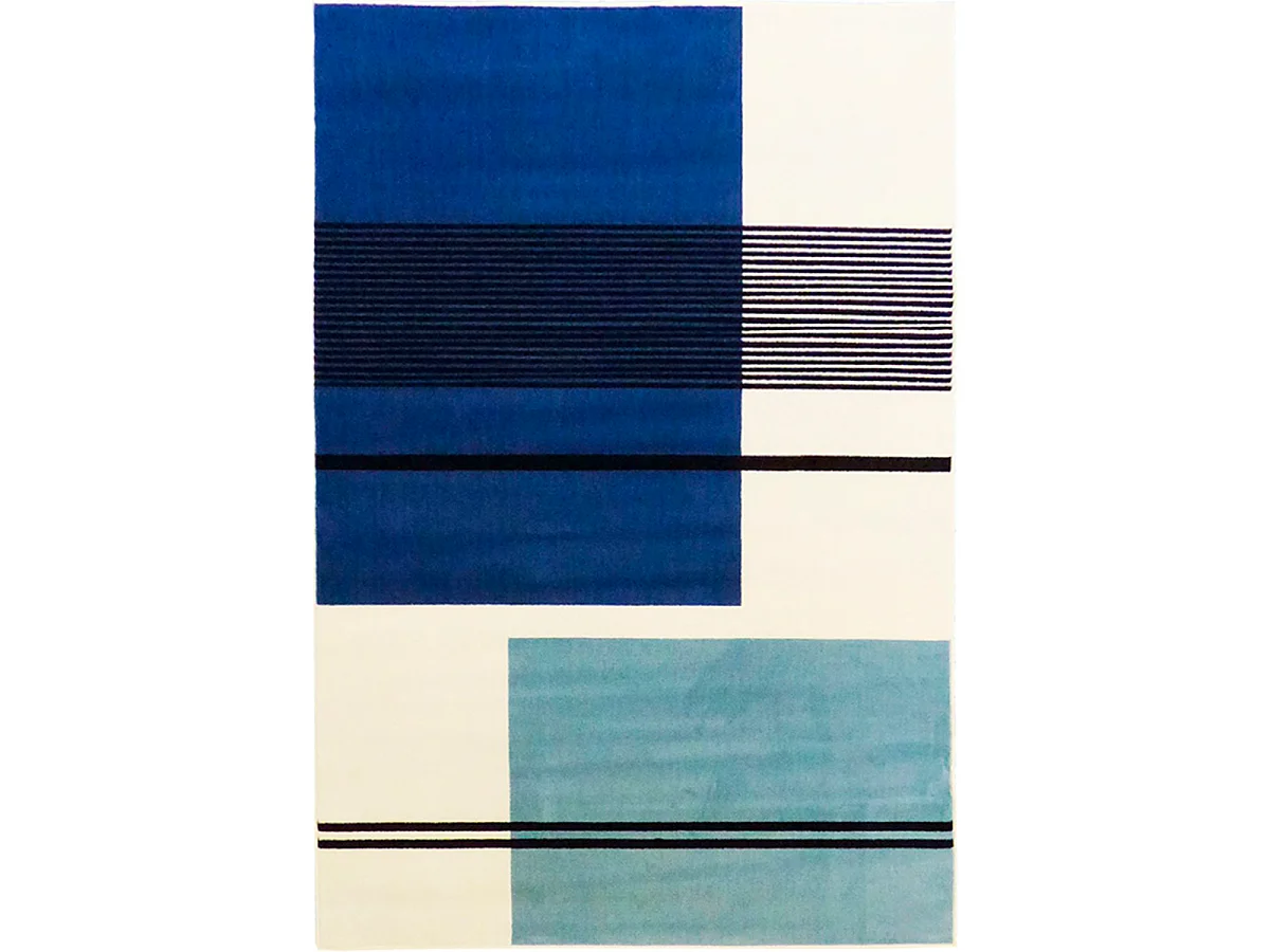 tapis chambre 120x170 tissé bleu ciel rectangle motif seventies LYN1 BLUSQUARE