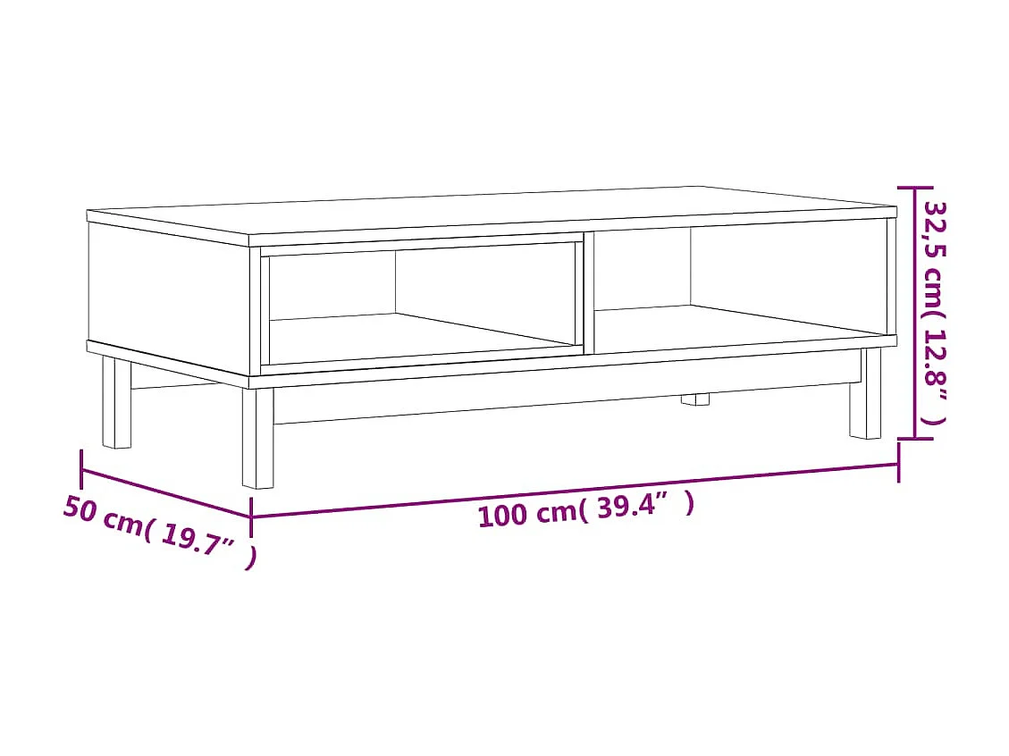 Table basse FLAM 100x50x32,5 bois de pin massif