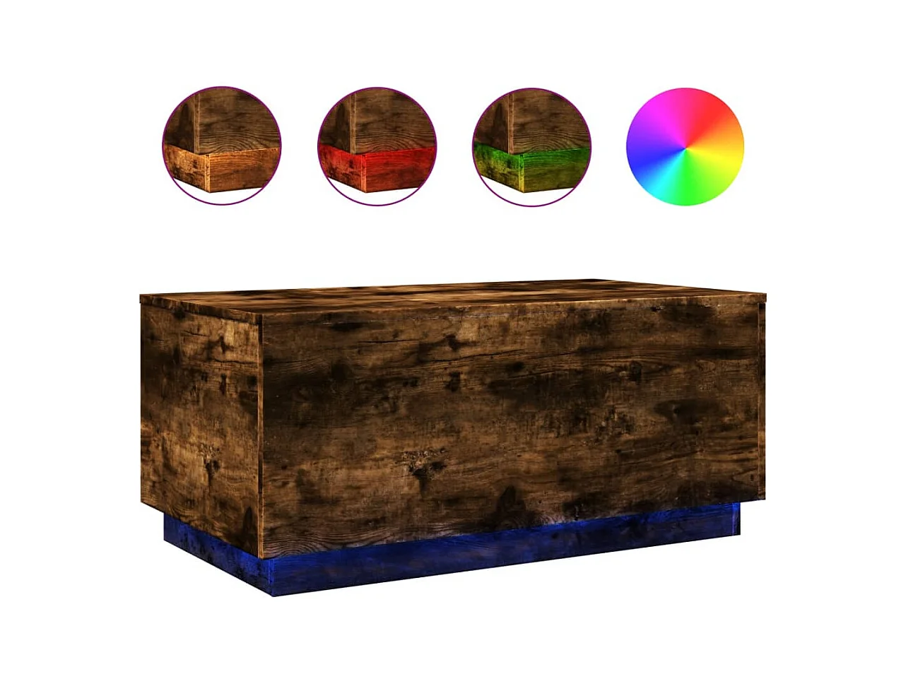 Table basse avec lumières LED chêne fumé 90x50x40