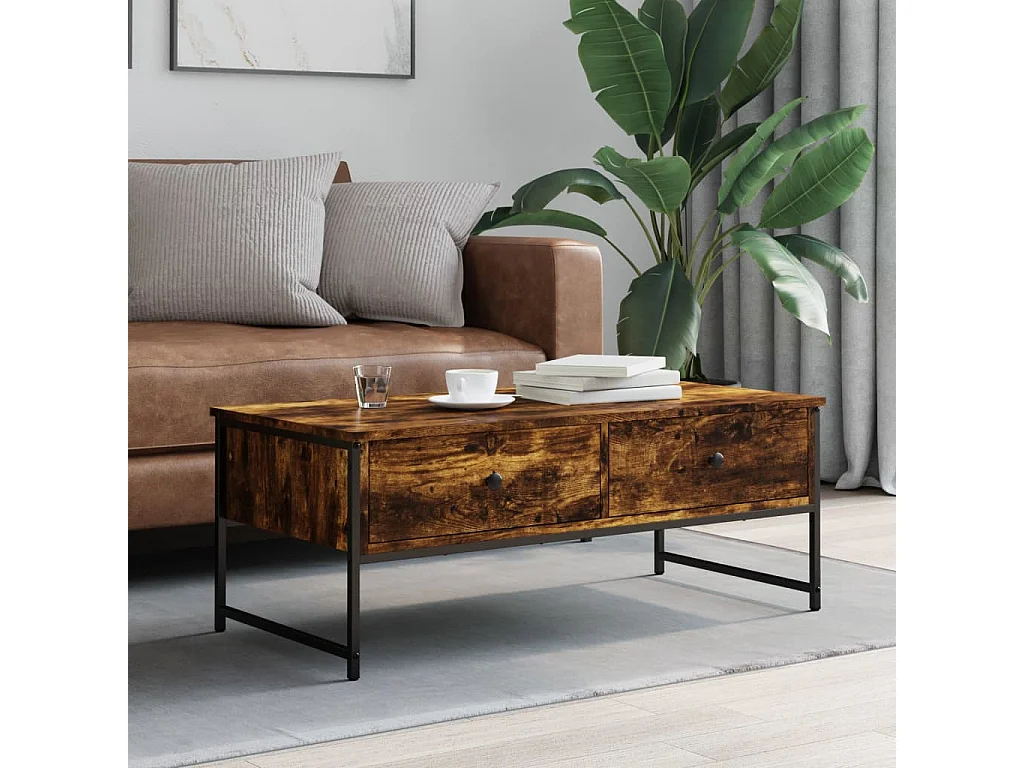 Table basse chêne fumé 101x49x39,5 bois d'ingénierie