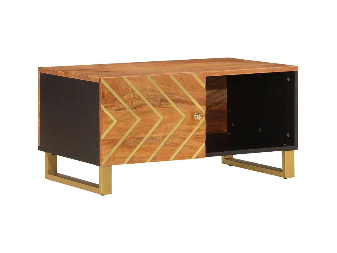 Table basse marron et noir 80x50x40 bois de massif manguier