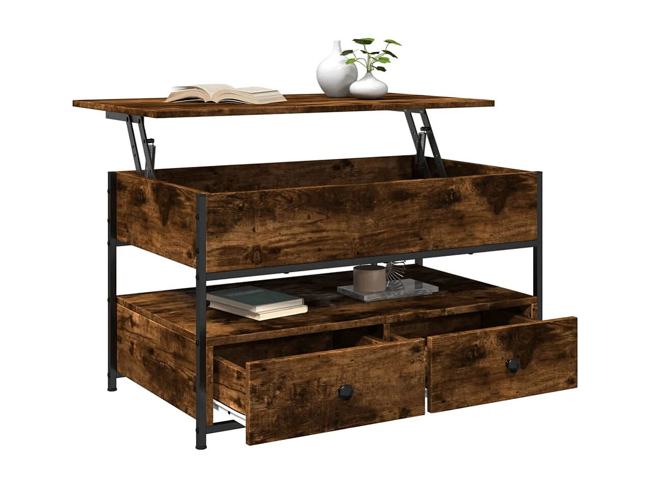 Table basse chêne fumé 85x50x50 bois d'ingénierie et métal