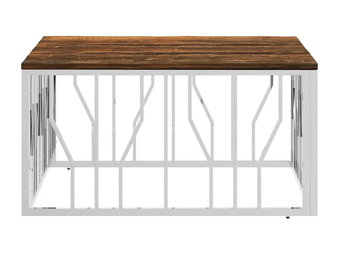 Table basse argenté acier inoxydable-bois massif récupération