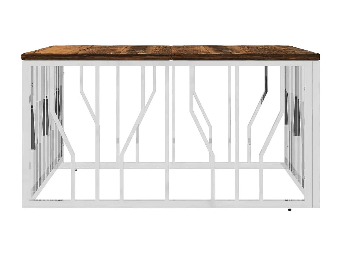 Table basse argenté acier inoxydable-bois massif récupération