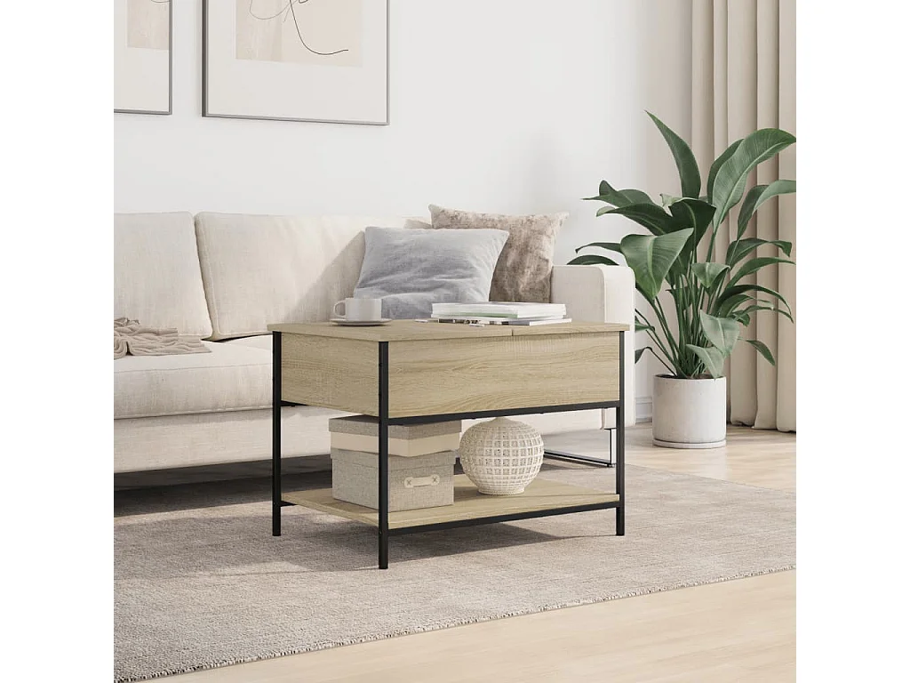 Table basse chêne sonoma 70x50x50 bois d'ingénierie et métal