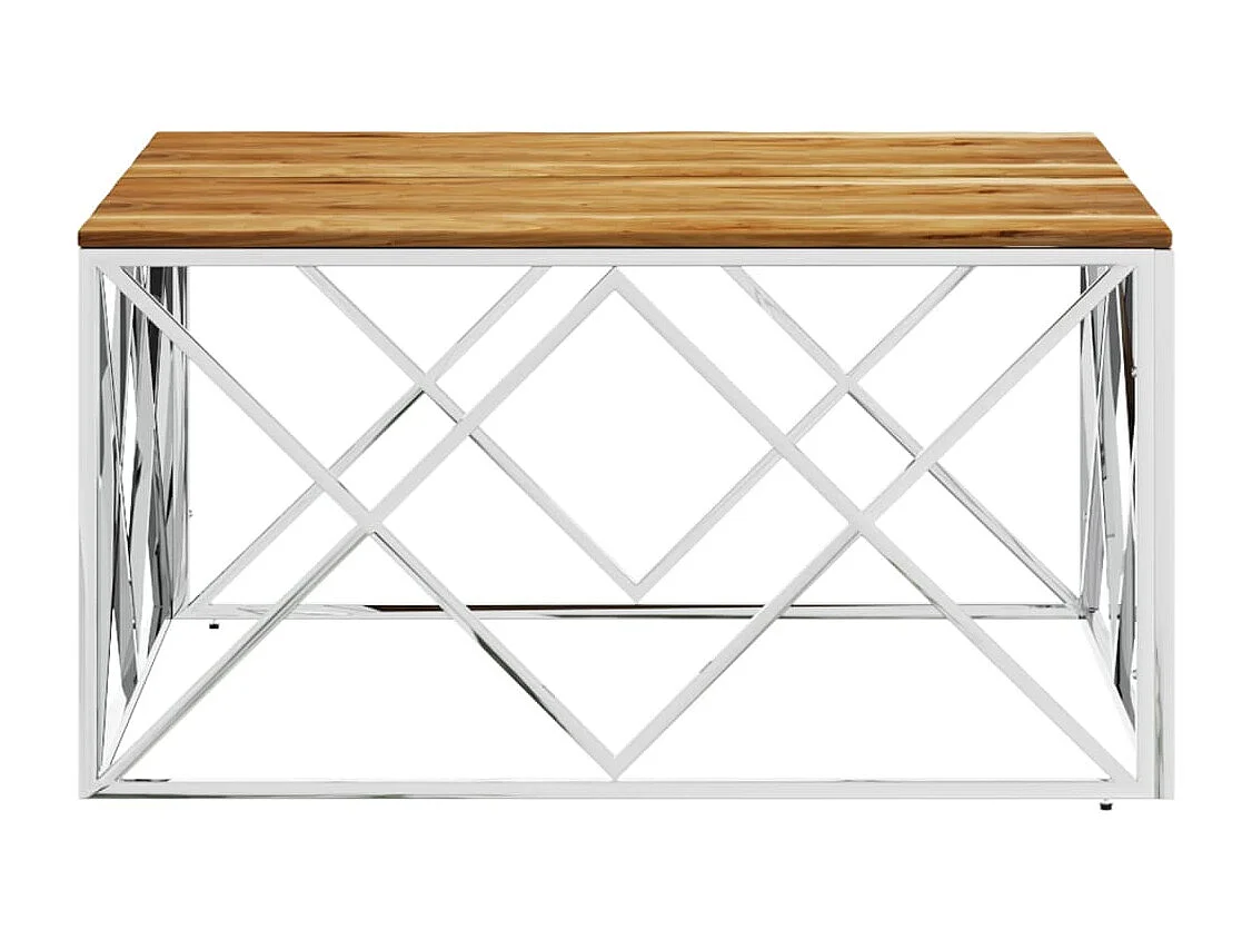 Table basse argenté acier inoxydable et bois massif d'acacia