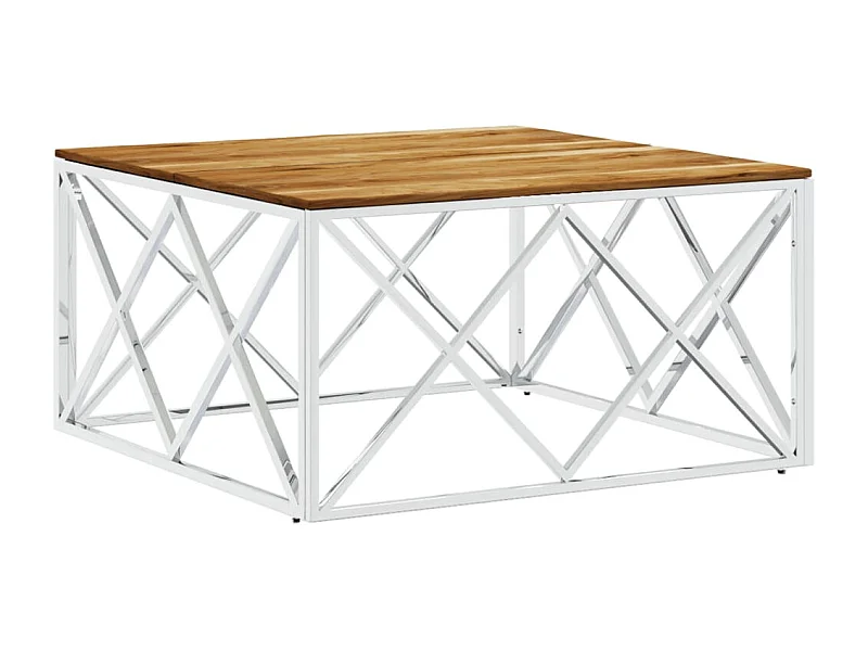Table basse argenté acier inoxydable et bois massif d'acacia