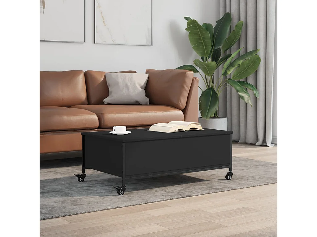 Table basse avec roulettes noir 91x55x34 bois d'ingénierie