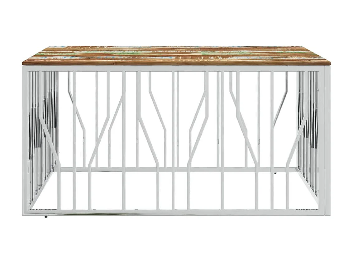Table basse argenté acier inoxydable-bois massif récupération