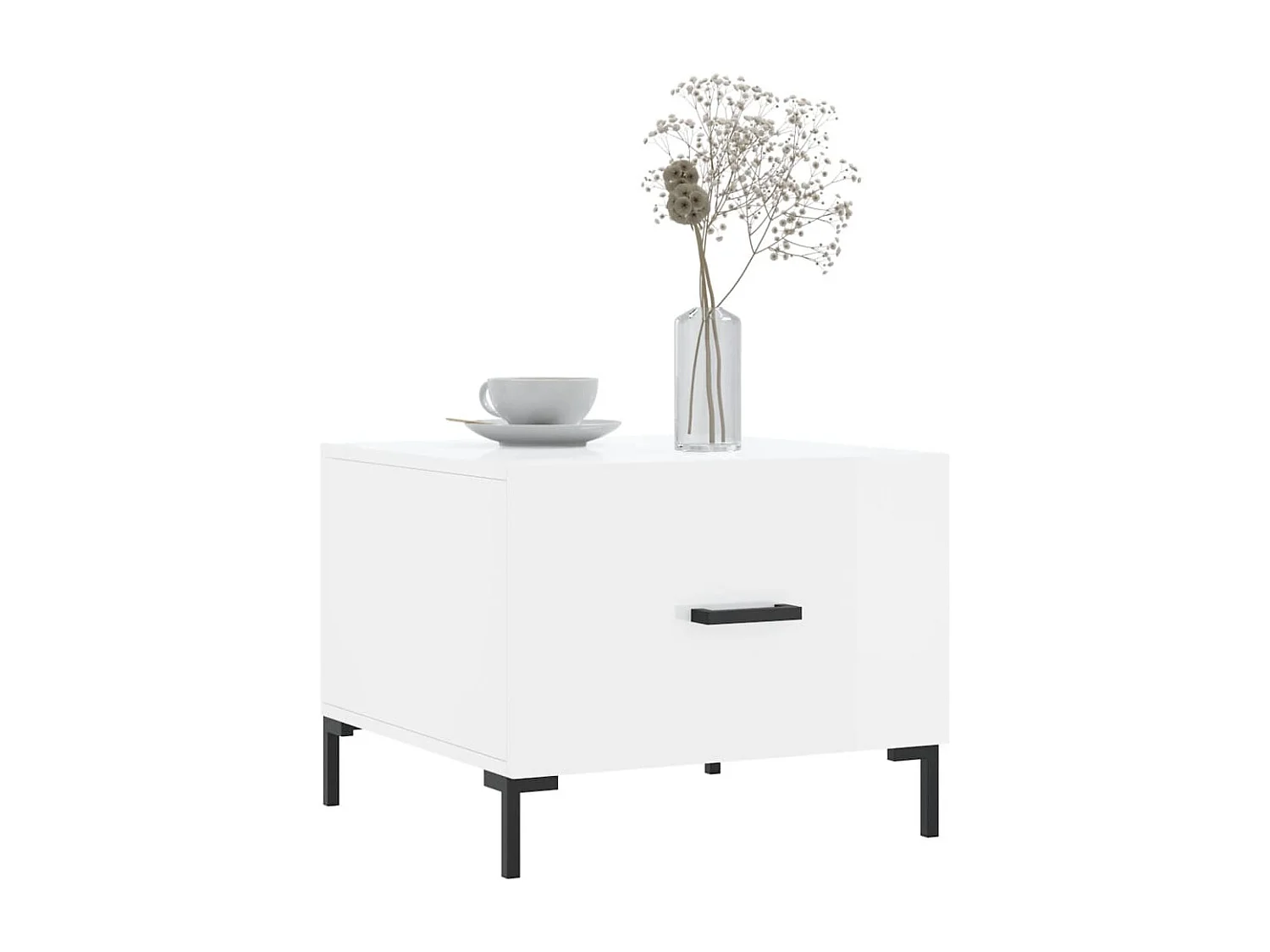 Table basse blanc brillant 50x50x40 bois d'ingénierie