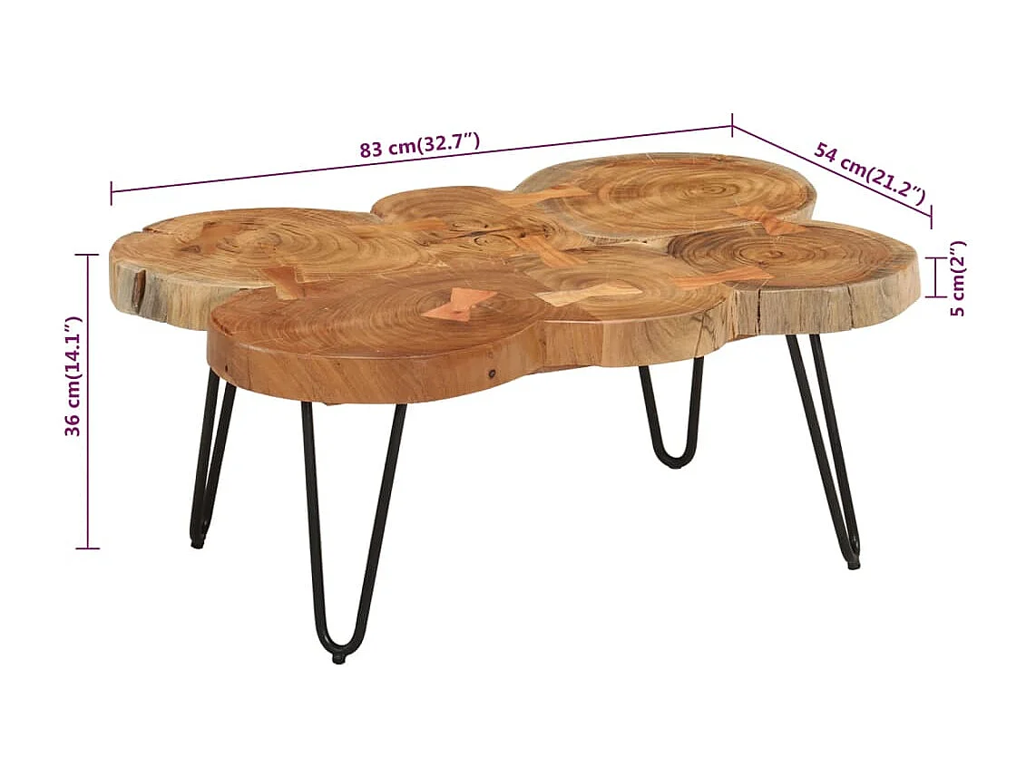 Table basse 36cm 6 troncs bois d'acacia massif