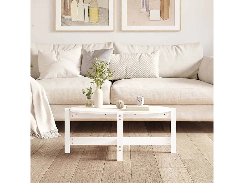 Table basse Blanc 87x48x35 Bois massif de pin
