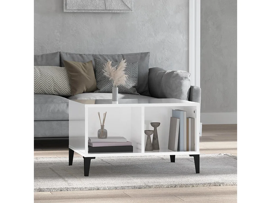 Table basse Blanc brillant 60x50x36,5 Bois d'ingénierie