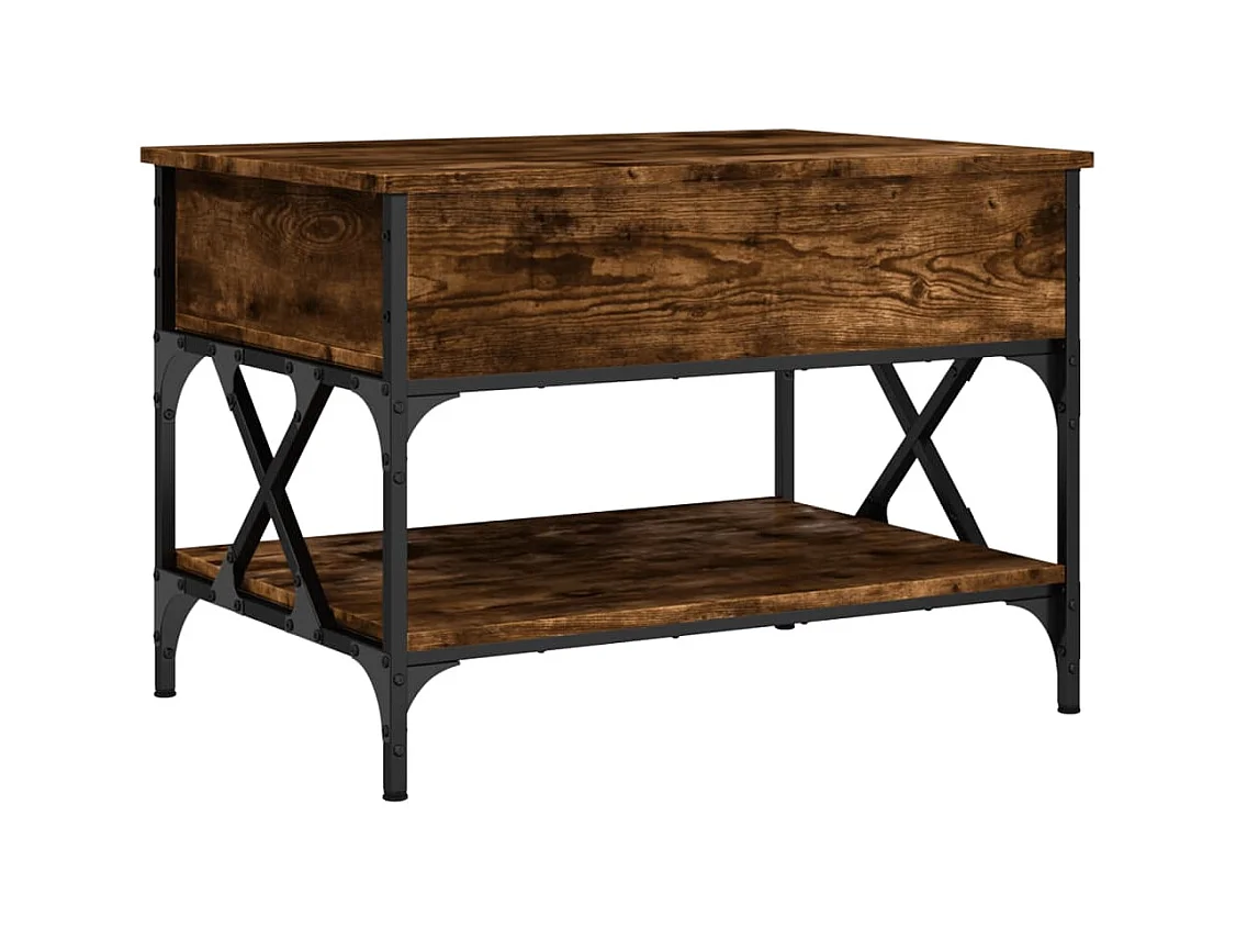 Table basse chêne fumé 70x50x50 bois d'ingénierie et métal