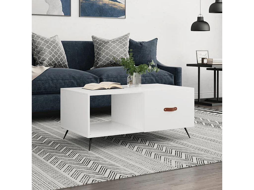 Table basse blanc 90x50x40 bois d'ingénierie