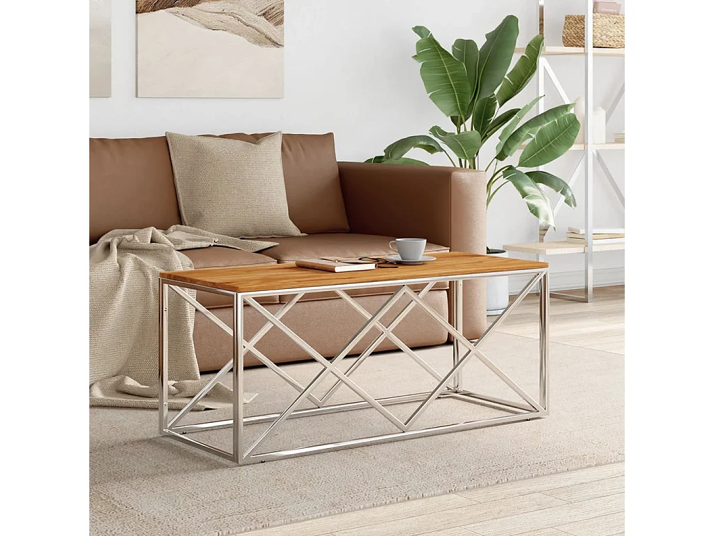 Table basse acier inoxydable et bois massif d'acacia