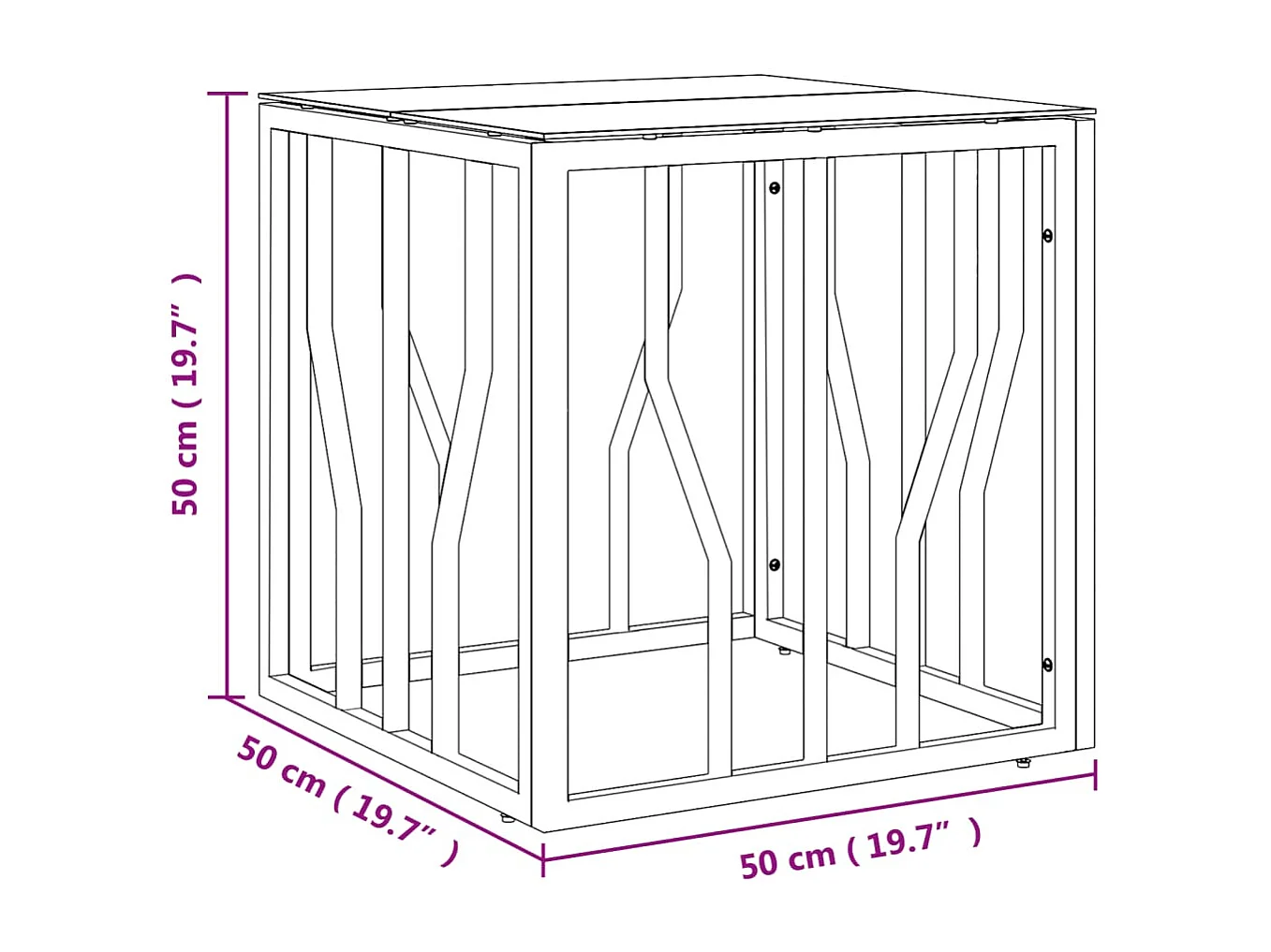 Table basse doré 50x50x50 acier inoxydable et verre