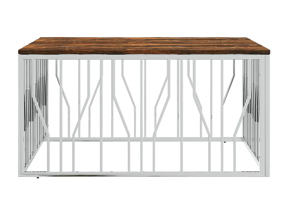 Table basse argenté acier inoxydable-bois massif récupération