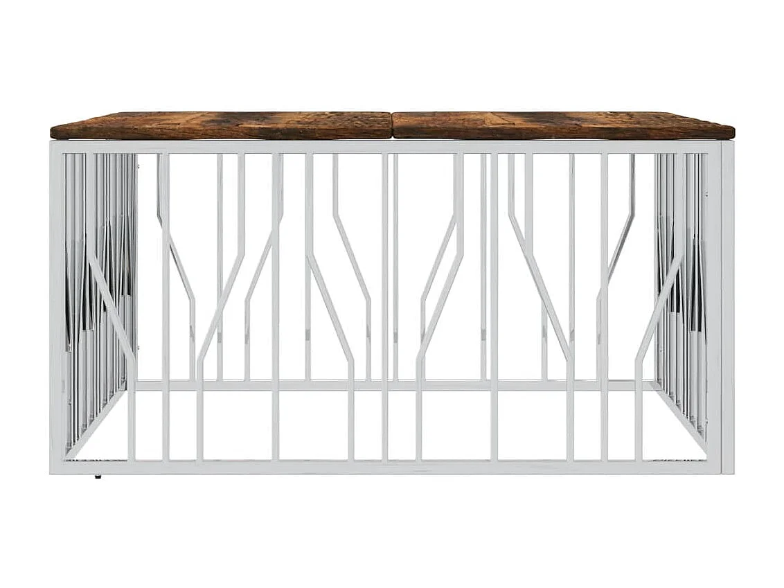 Table basse argenté acier inoxydable-bois massif récupération