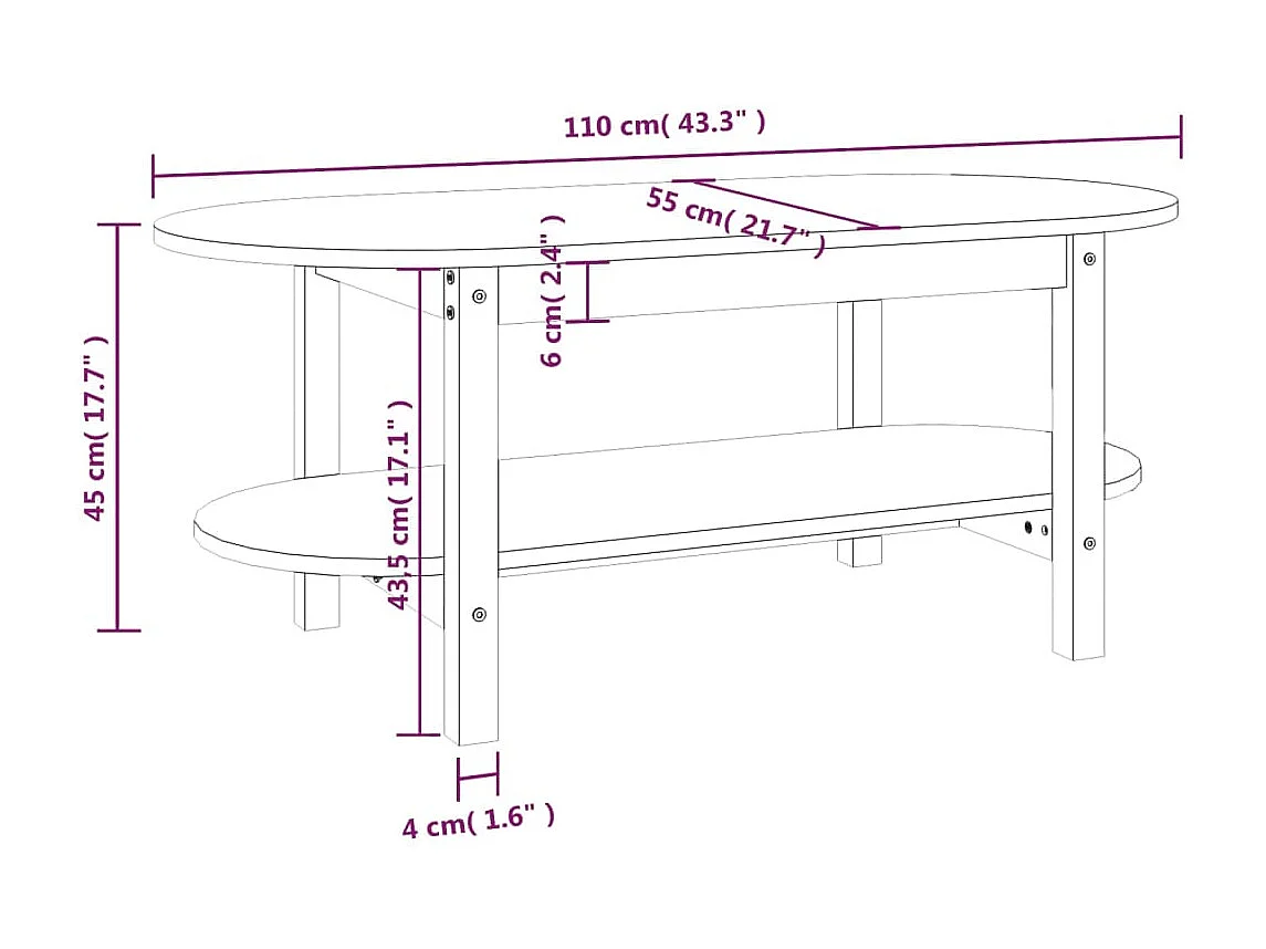 Table basse 110x55x45 Bois massif de pin