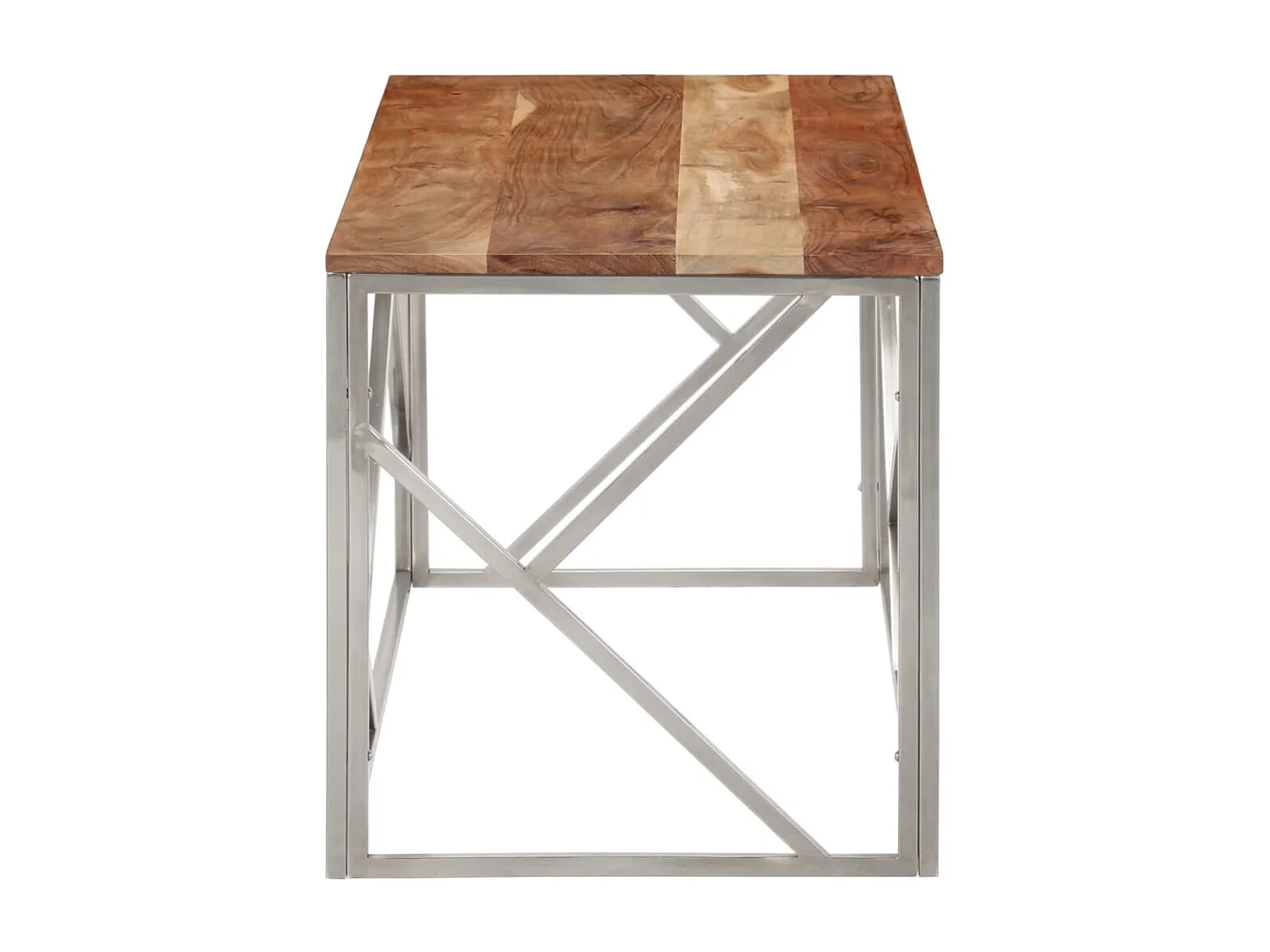 Table basse argenté acier inoxydable et bois massif d'acacia